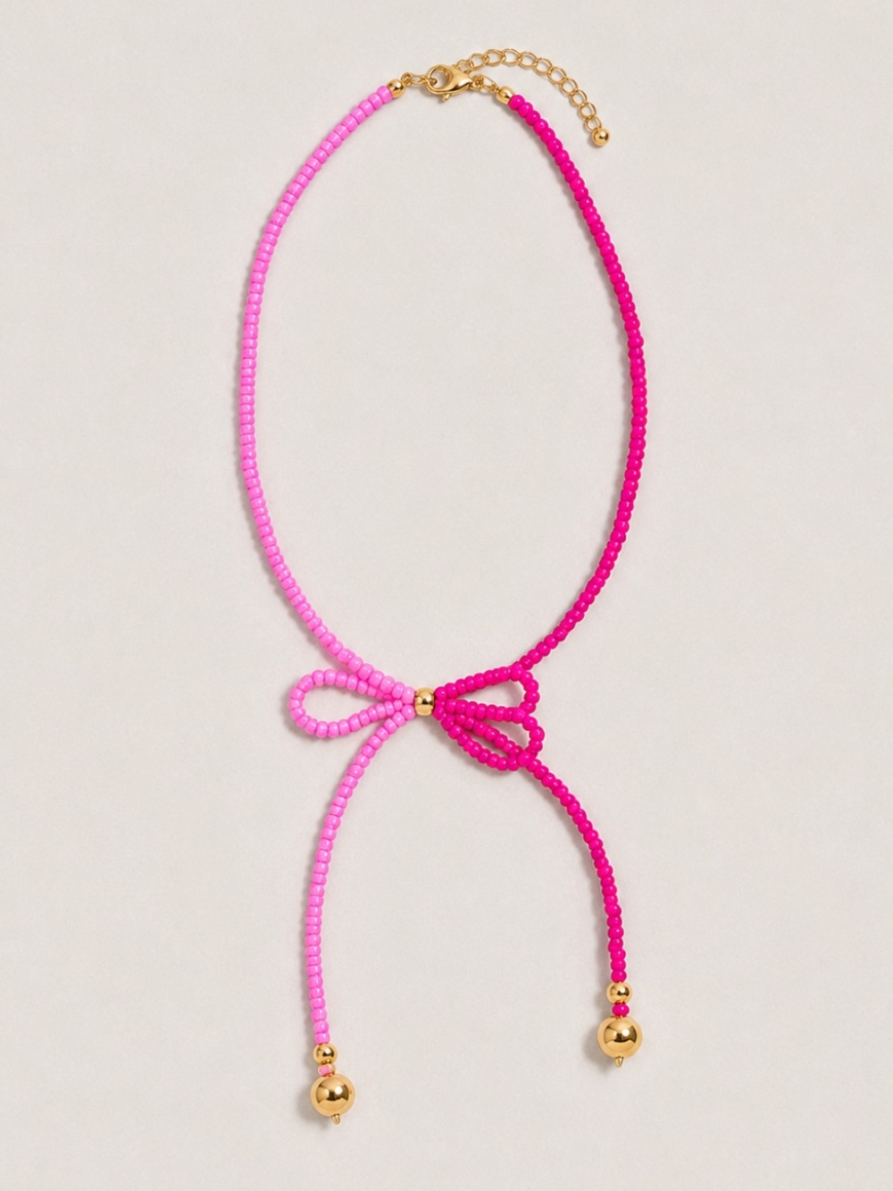 New! Preppy Colorful Pink Beaded Bow Necklace NWOT 5067
